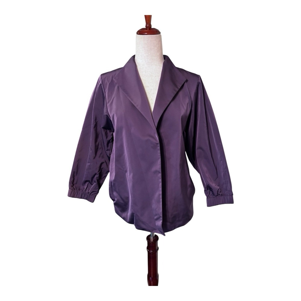 LAFAYETTE 148 Purple Open Front Jacket Cuffed 3/4 Sleeve‎ Taffeta Women's M